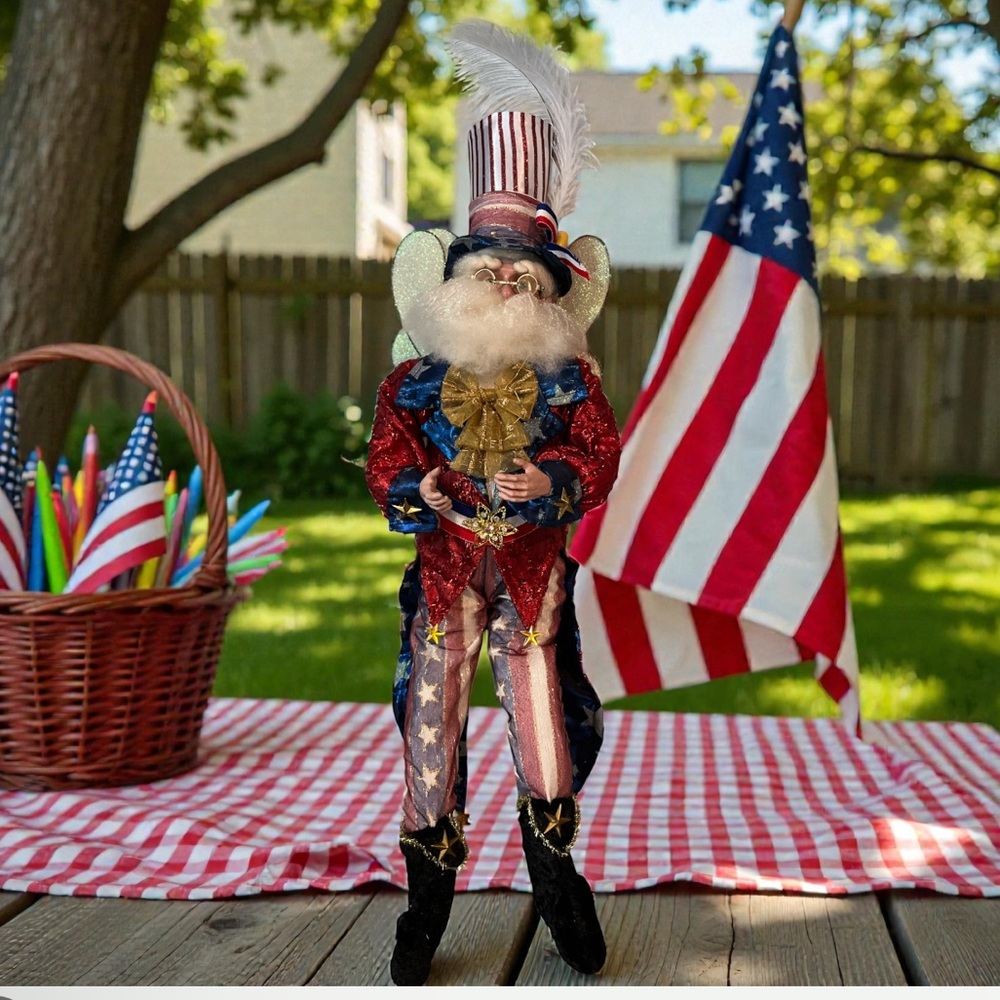Mark‎ Roberts Patriotic Uncle Sam Fairy Doll Red White Blue Americana 22”